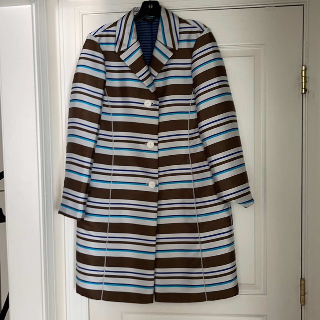 Jacket3/4 Length Silk Stripe Blue/Brown/Silver